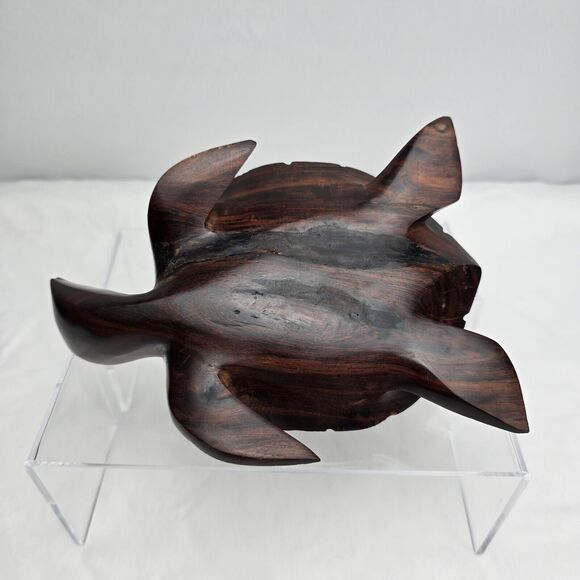 Turtle Figure Wood Hand Carved Beautiful Details Dark Brown Solid 8" x 5.75" - Picture 8 of 12